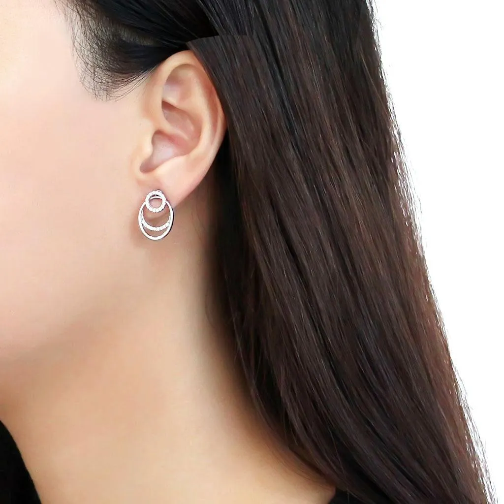 High polished (no plating) Stainless Steel Earrings with AAA Grade CZ in Clear for Women Clear Stone Color Style DA219