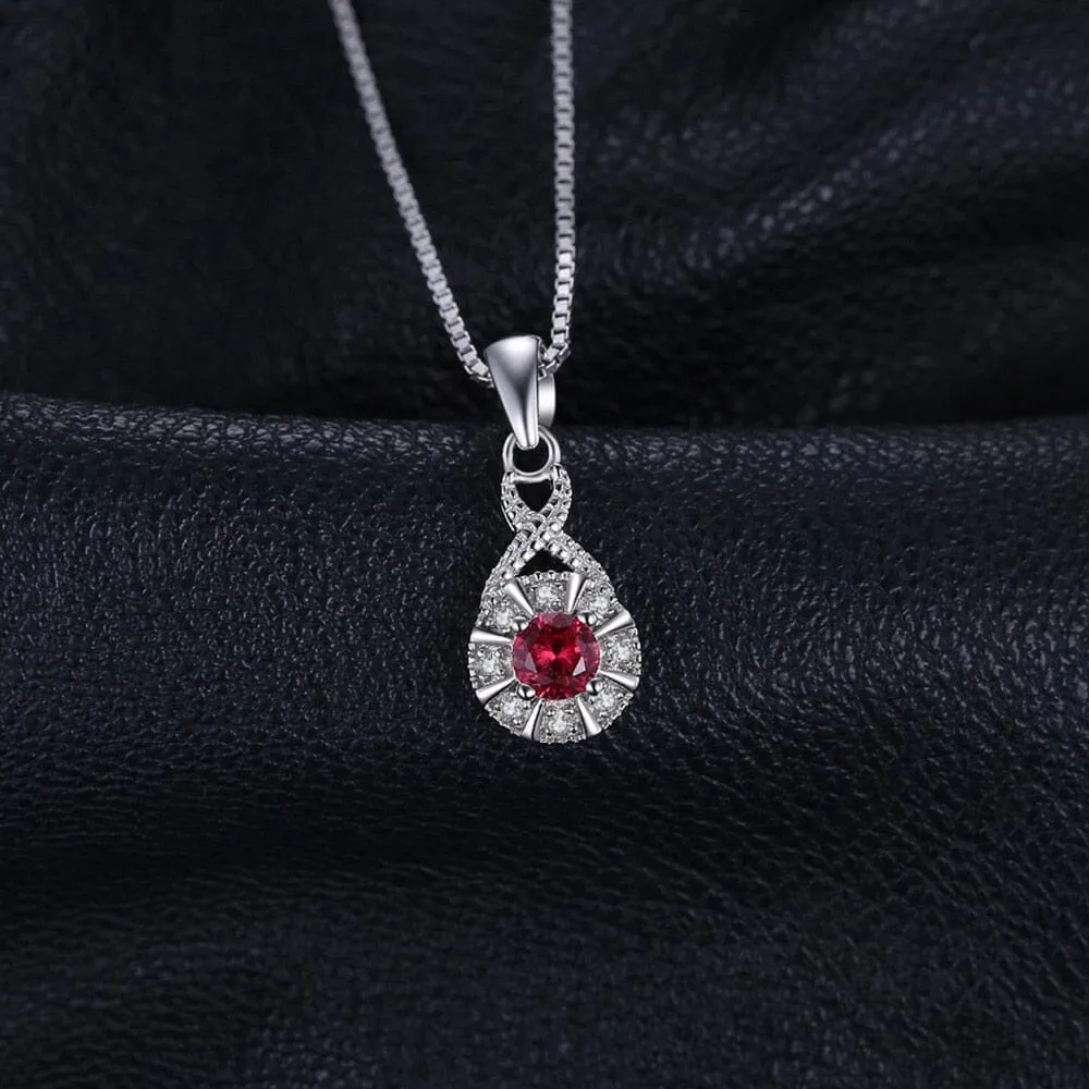 Infinity Ruby 925 Sterling Silver Halo Pendant (No Chain)