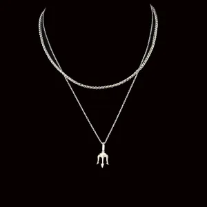 Kaysen Stainless Steel Trident Pendant & Rope Chain Necklace Set