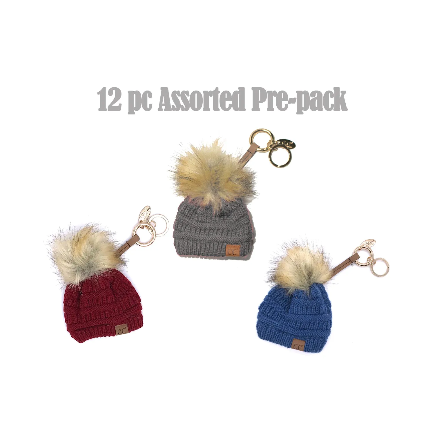 KB-ASSORTED FAUX FUR KEY CHAIN 12 PC ASST