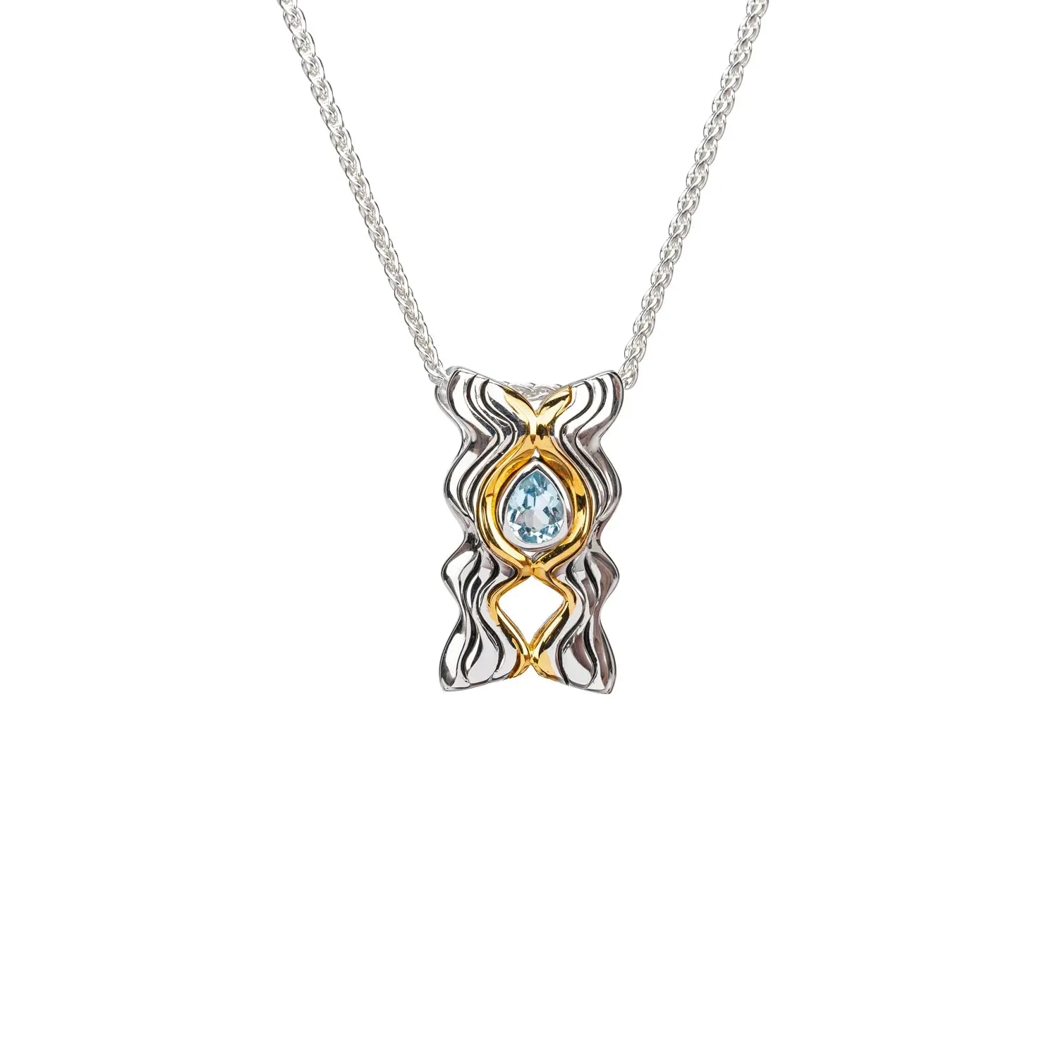 Keith Jack Sterling Silver Rhodium   10k Blue Topaz Rocks 'n Rivers Pendant