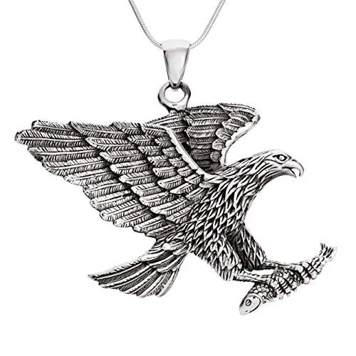 Large Sterling Silver Eagle Pendant For Men