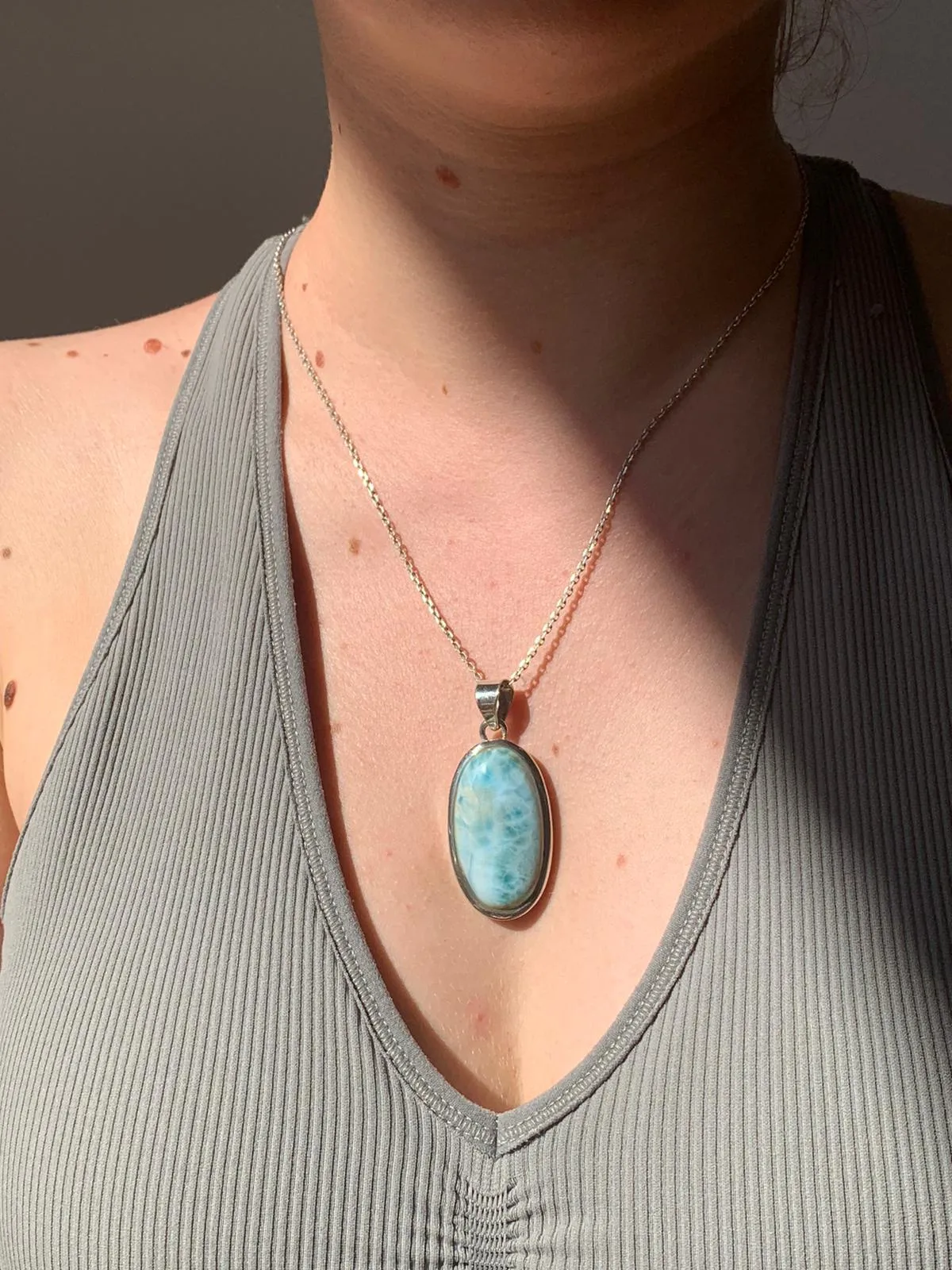 Larimar Naevia Pendant - Long Oval