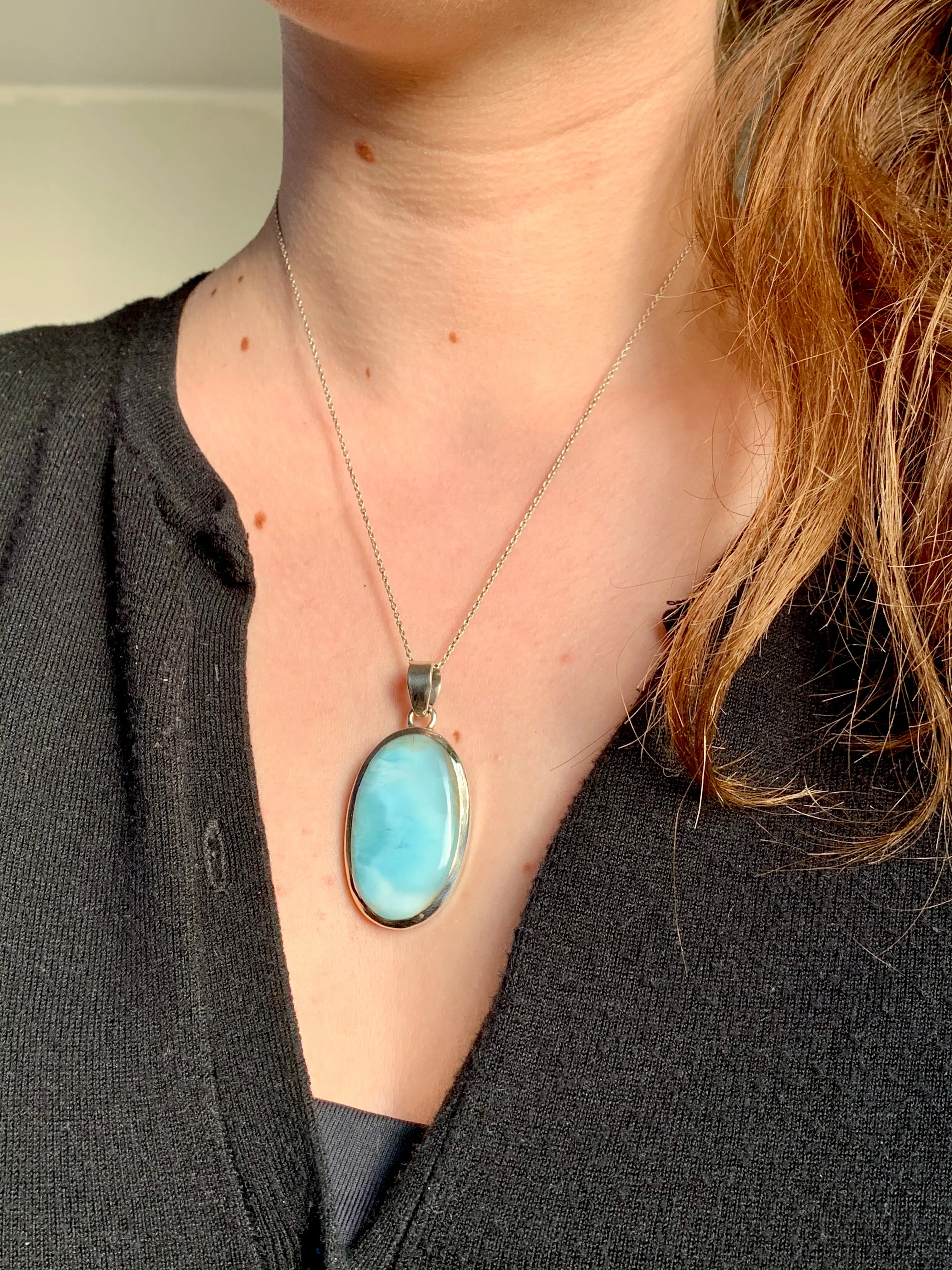 Larimar Naevia Pendant - Long Oval