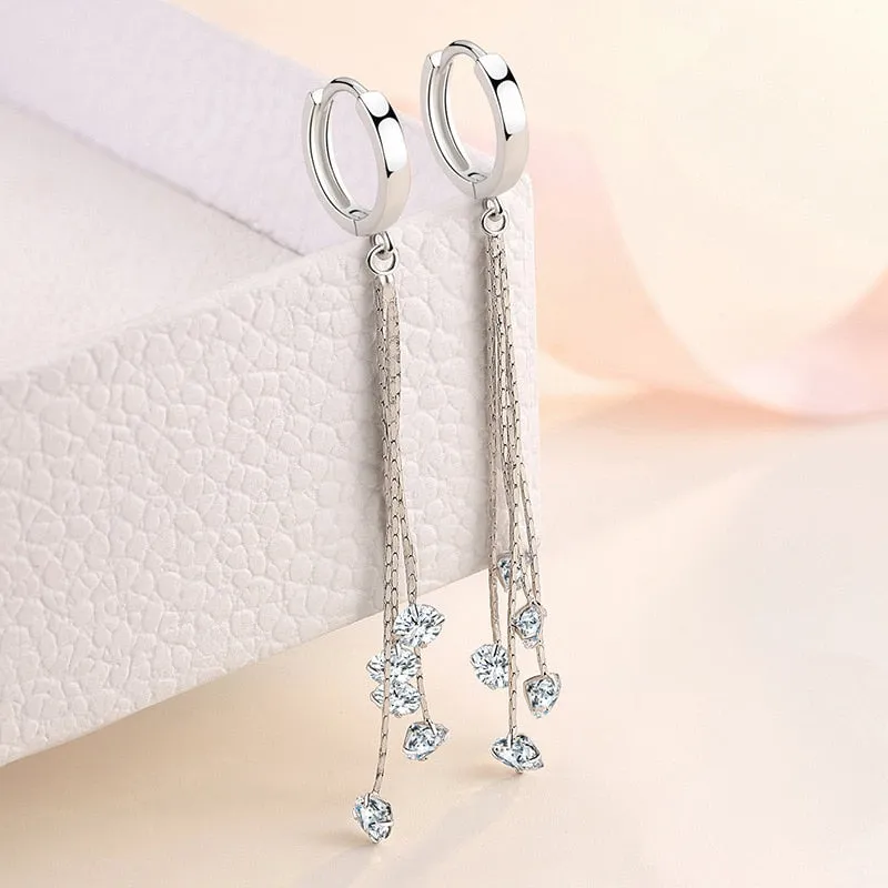 Long Chains Tassels 925 Sterling Silver Drop Earrings