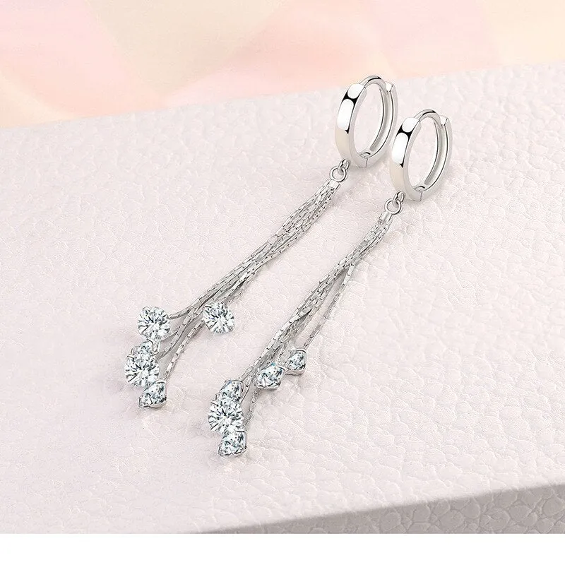 Long Chains Tassels 925 Sterling Silver Drop Earrings