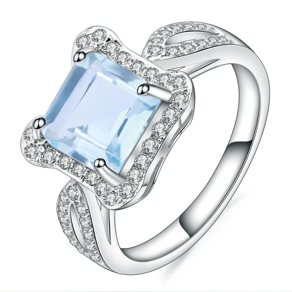 Luxurious and Fashionable Natural BlueTopaz S925 Silver Ring