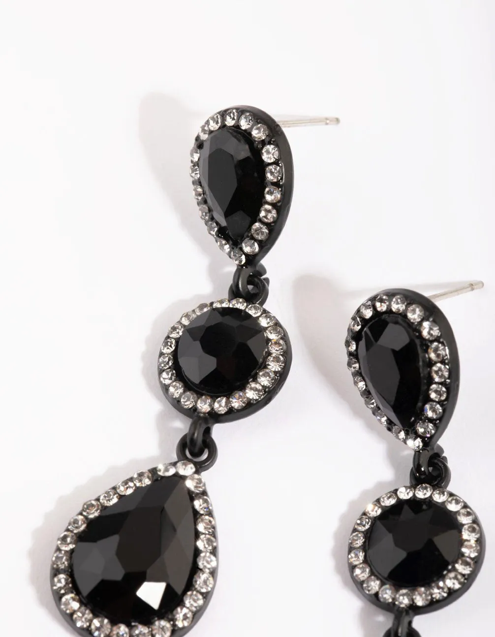 Matte Black Teardrop Diamante Earrings