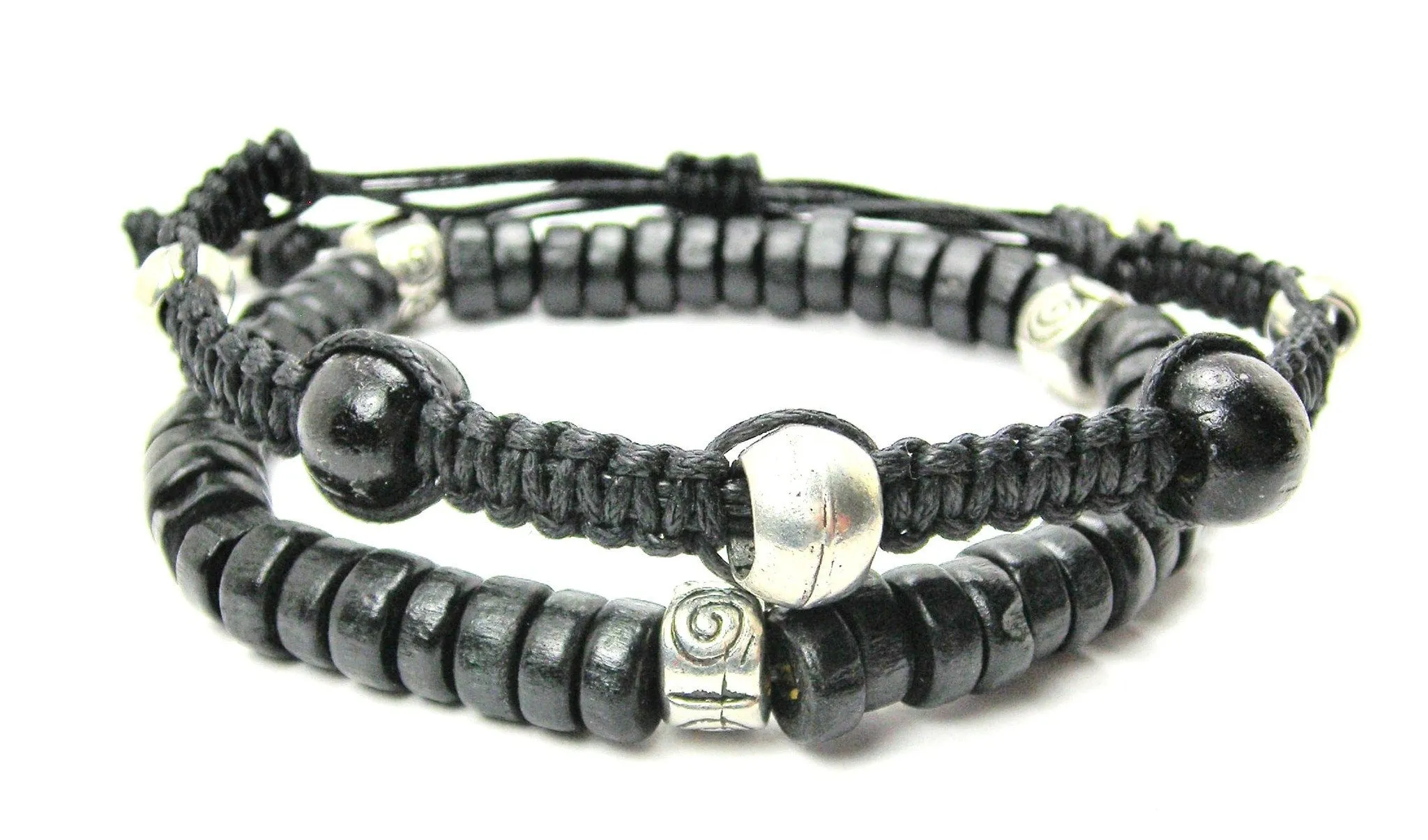 Men's Black Beaded Bracelet Set of Two