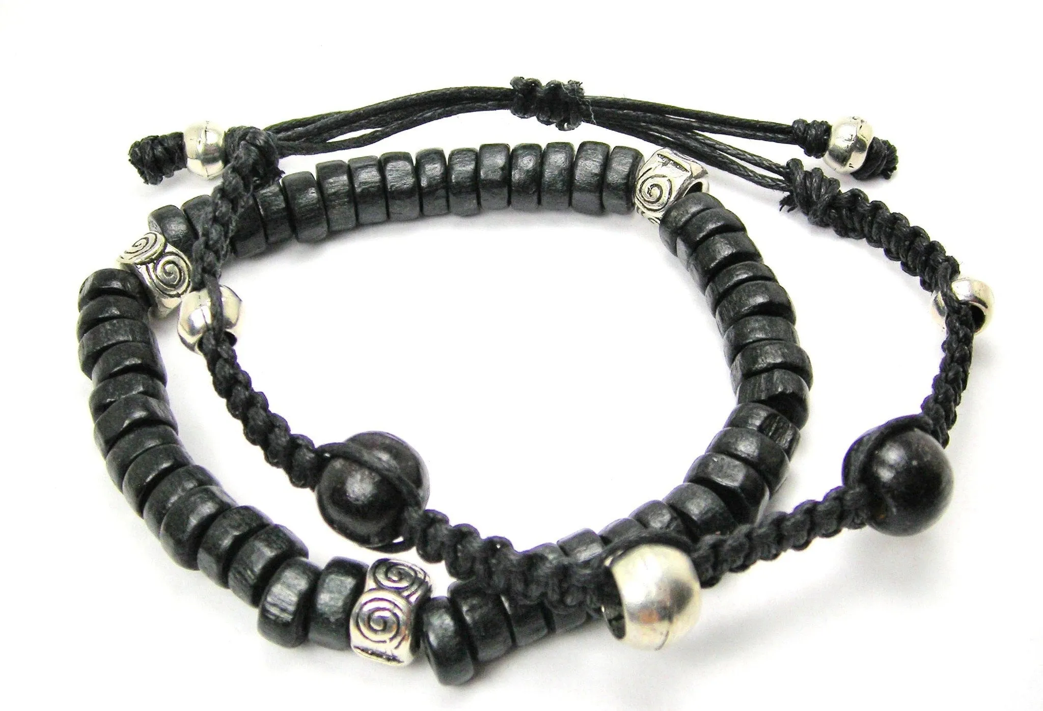 Men's Black Beaded Bracelet Set of Two