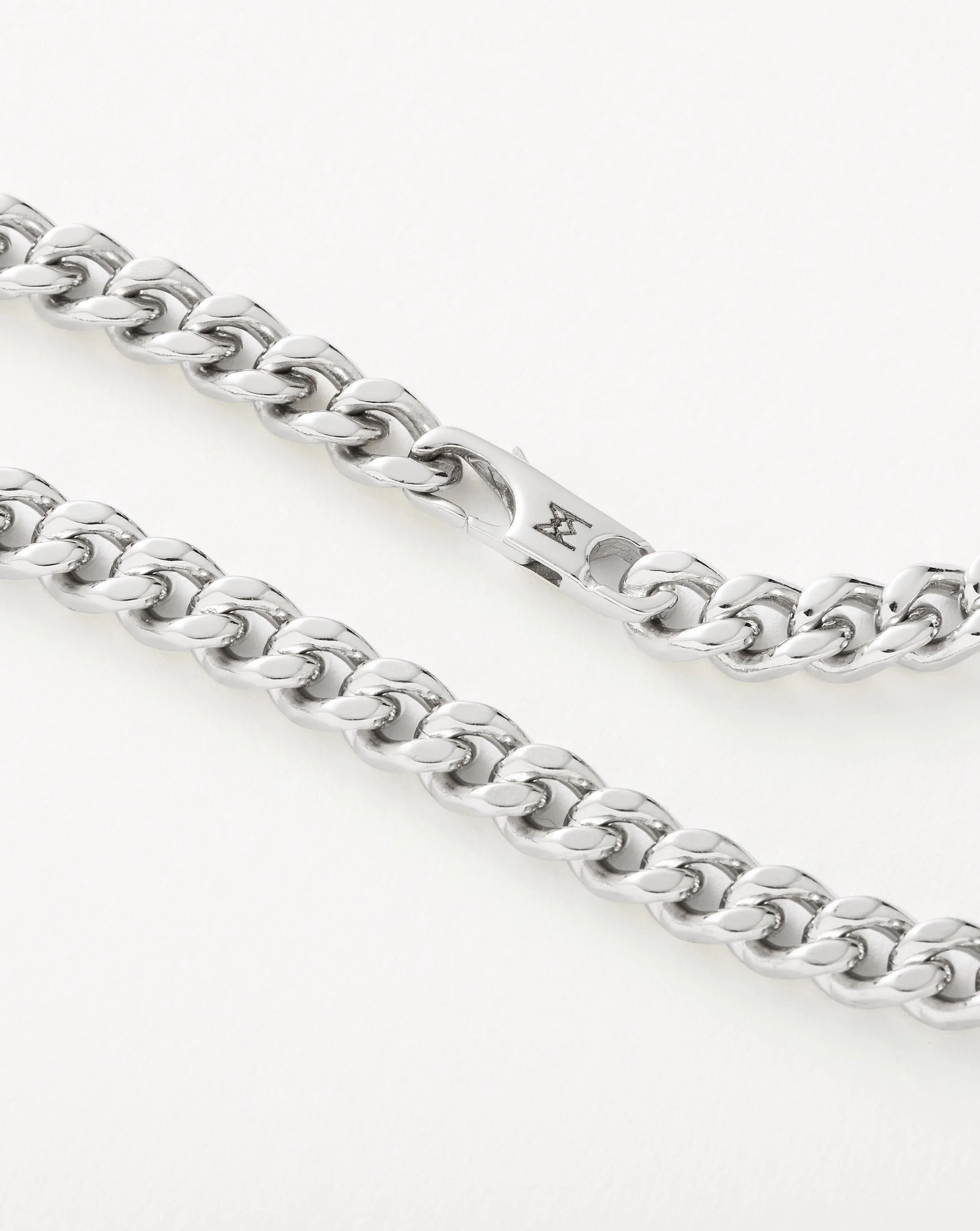 Mens Flat Curb Chain Necklace | Silver Plated