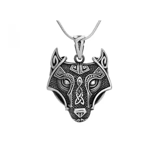 Mens Tribal Wolf Pendant Sterling Silver