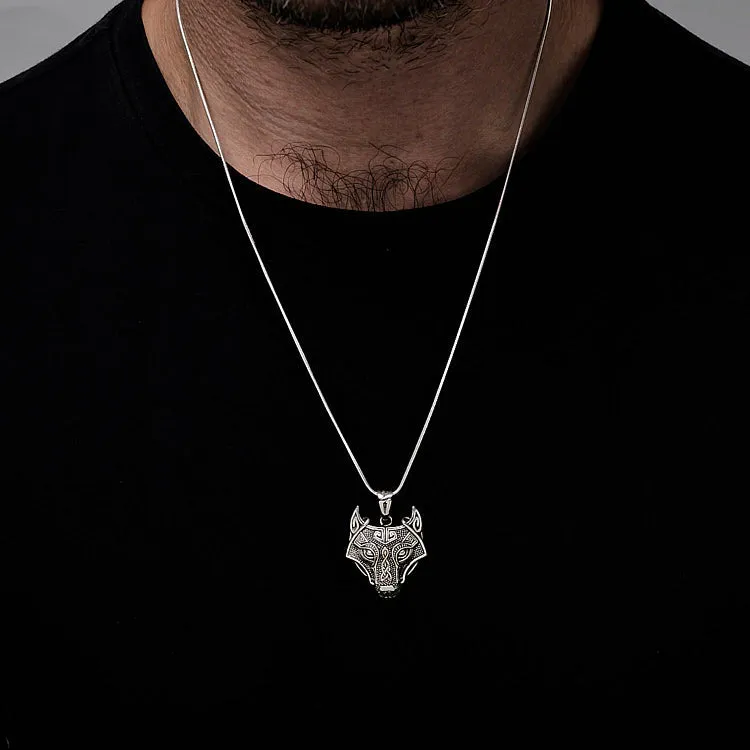 Mens Tribal Wolf Pendant Sterling Silver