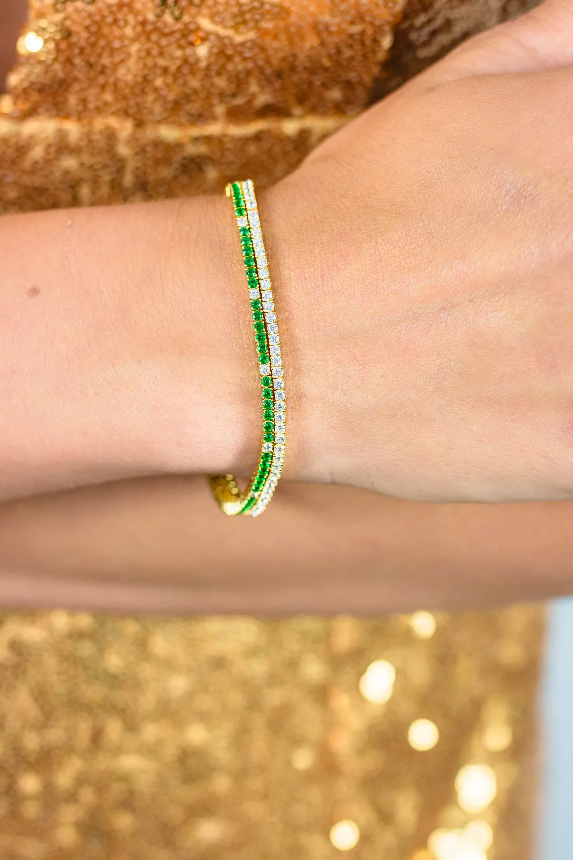 MILESTONE EMERALD 2MM TENNIS BRACELET IN GOLD