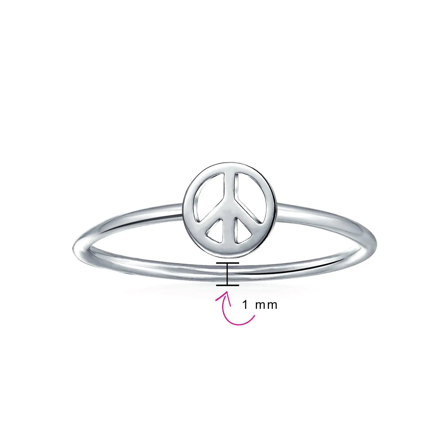 Minimalist Sterling Silver Ring Stackable Midi Knuckle Band with Peace Sign