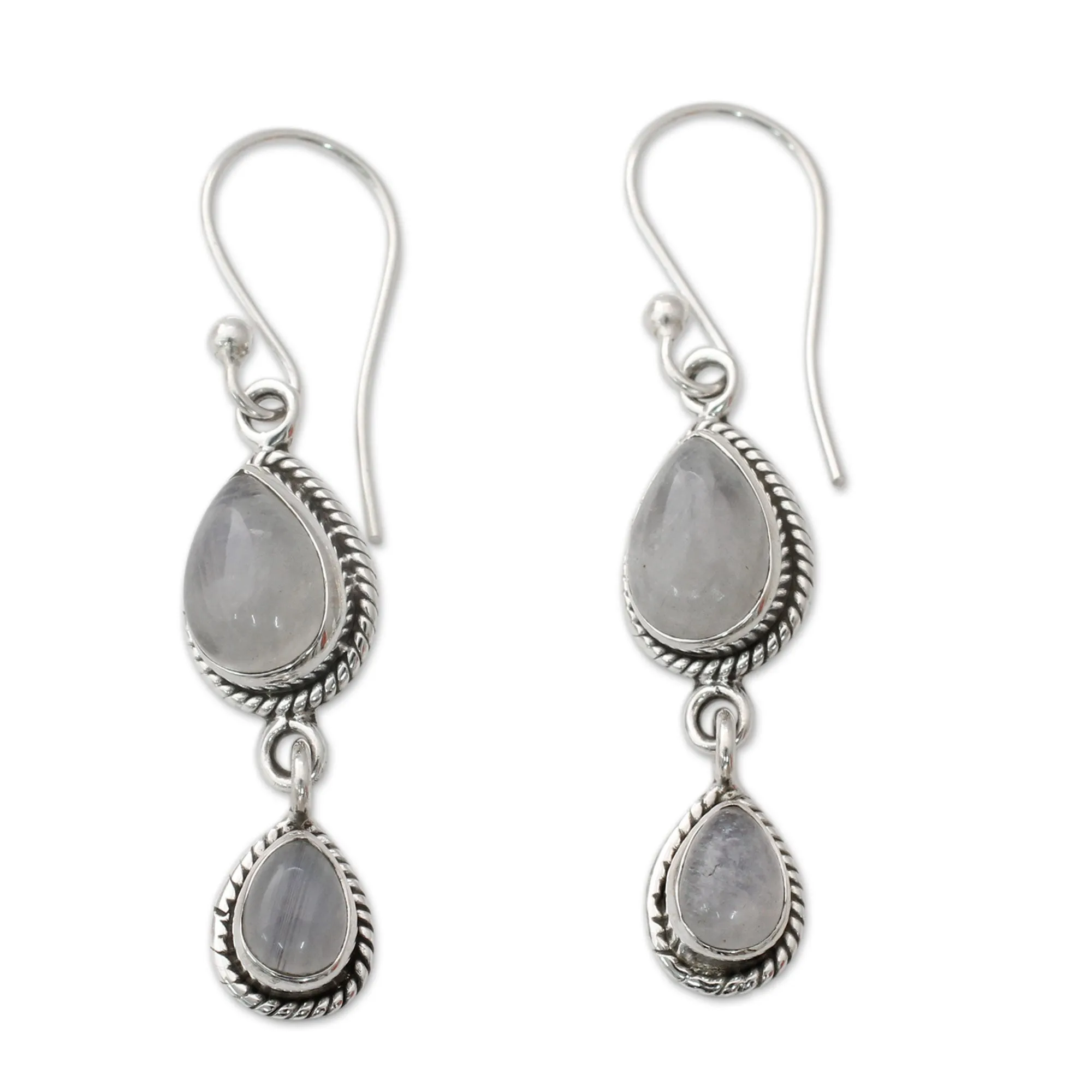 Misty Teardrops Moonstone Dangle Hook Earrings