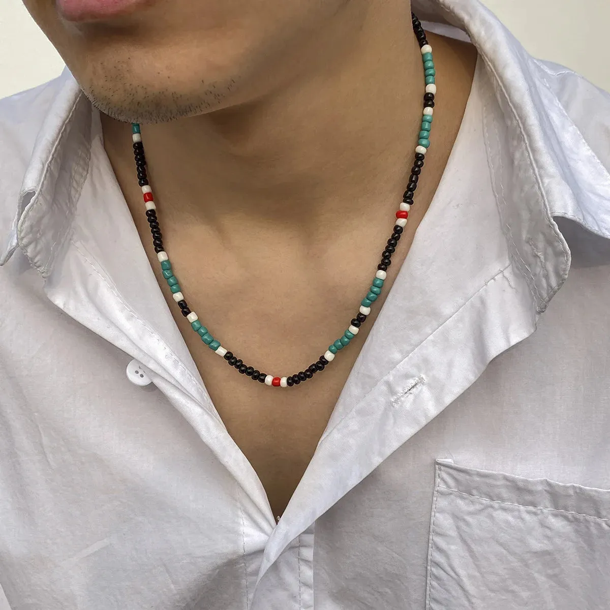 New Bohemian Style Necklace for Men Polymer Clay Pieces Spliced Wood Beads Wholesale Hot Spot Gothic Chains Jewelry