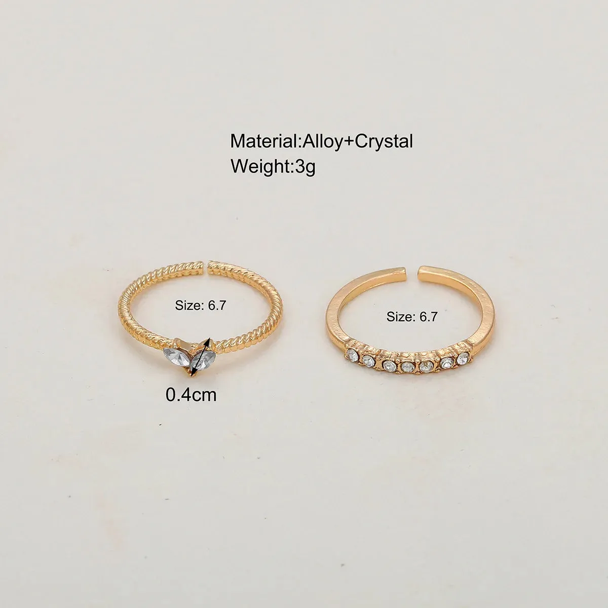 New Gold Color Heart Zircon Rings Set for Women Girls Adjustable Minimalism Luxury Twist Ring Fashion Jewelry Wedding Gifts