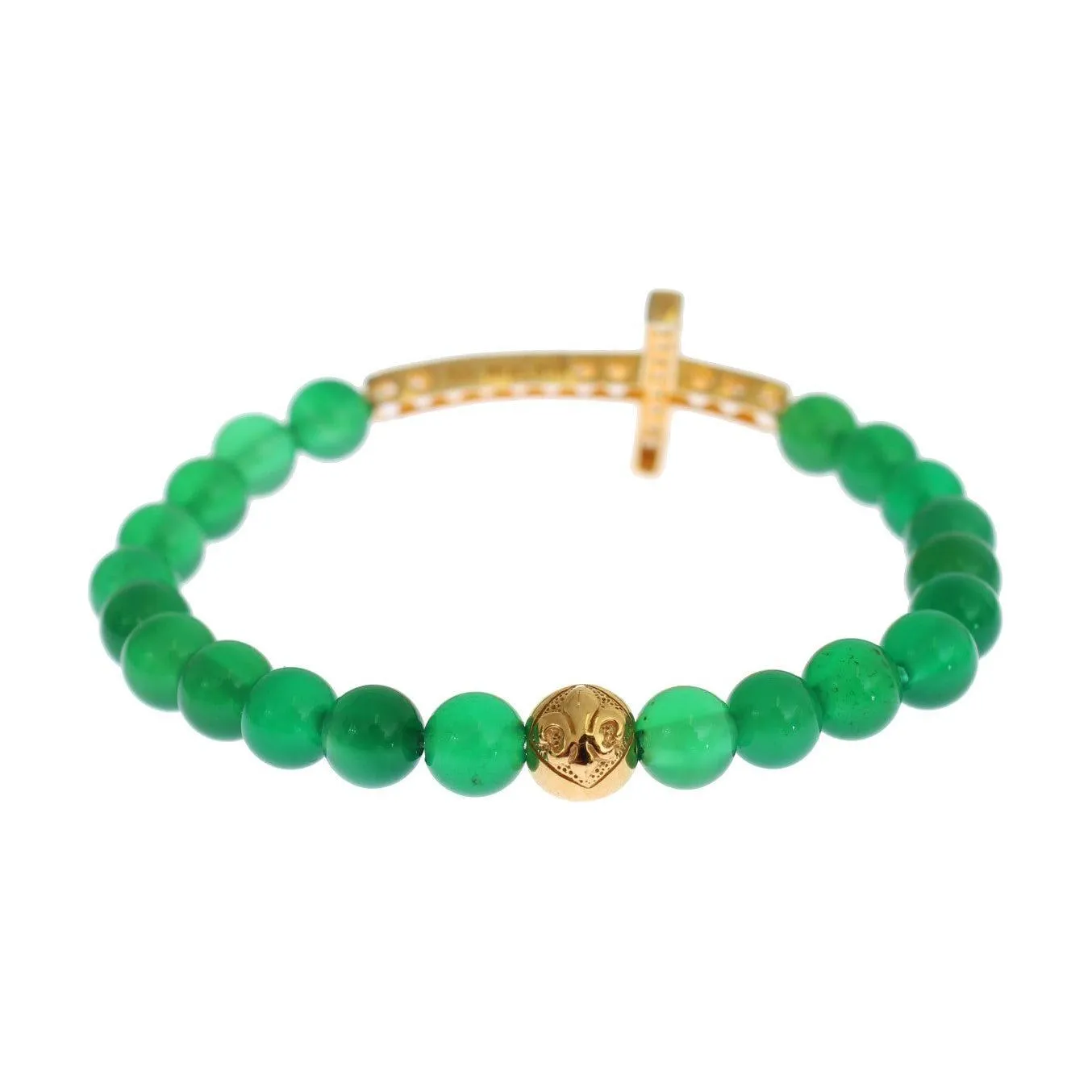 Nialaya Elegant Green Jade Bead & Gold Plated Bracelet