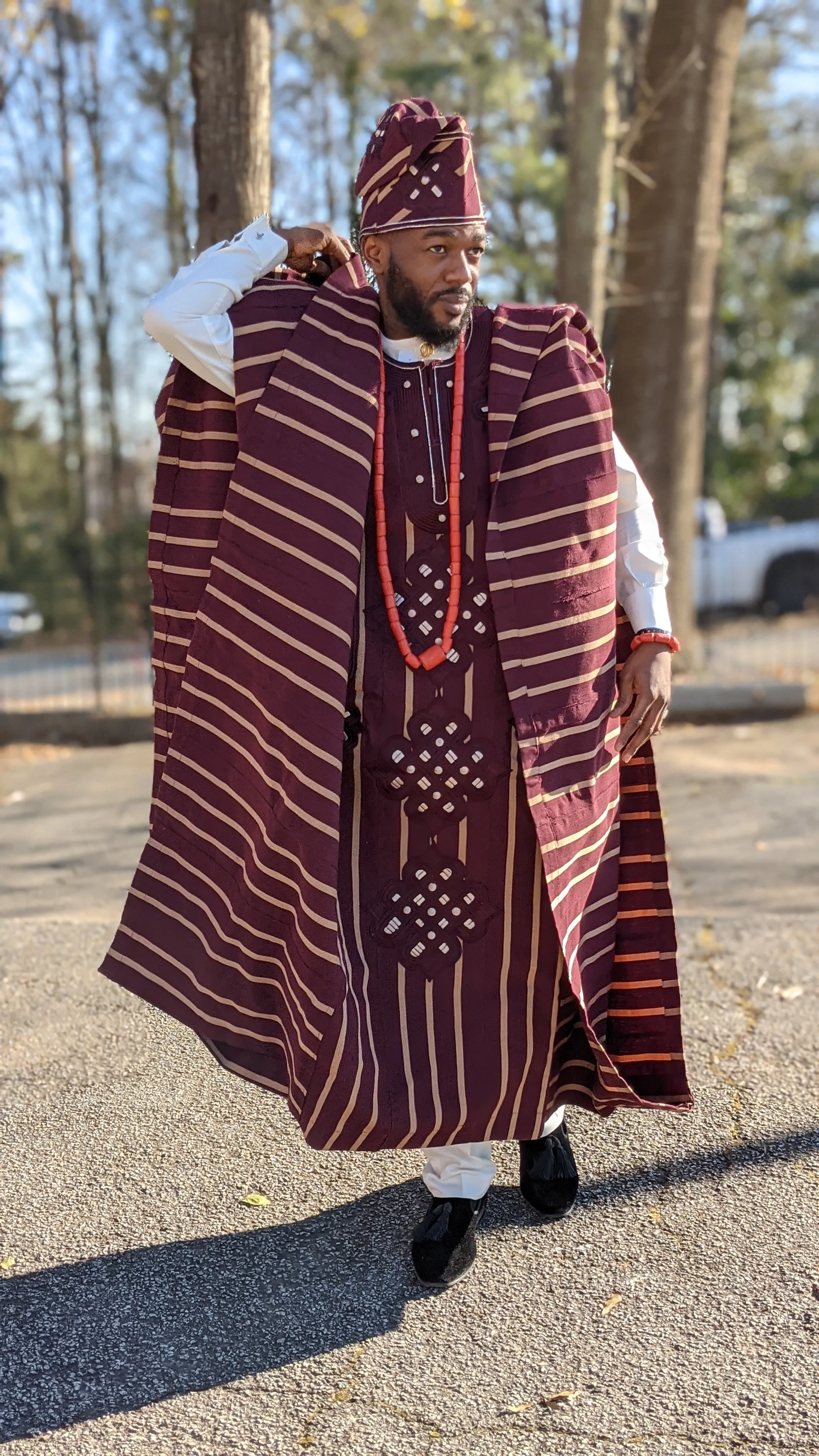 Oladayo Aso Oke Embroidered Agbada Robe with Stripes-DPAW757