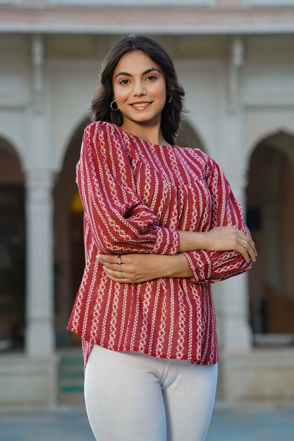 Parallel Chains on Maroon Short Kurti