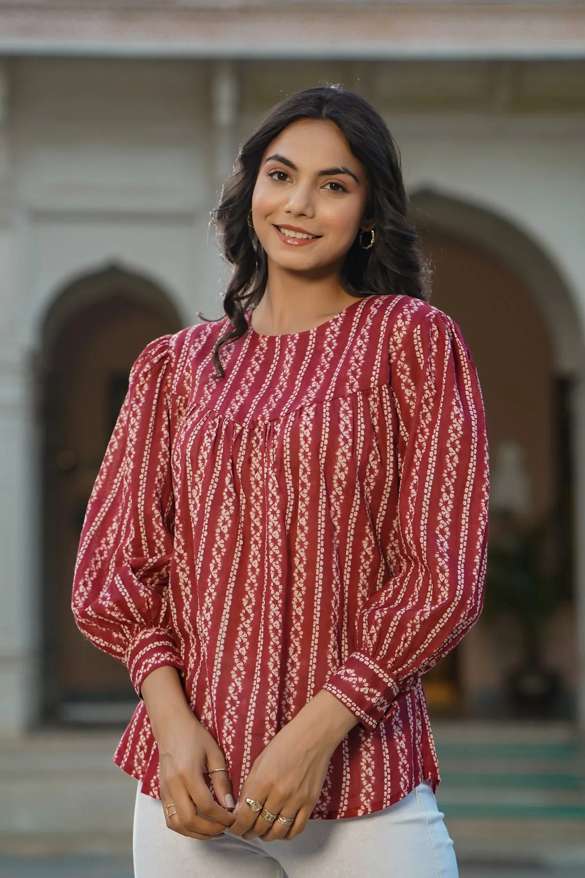 Parallel Chains on Maroon Short Kurti