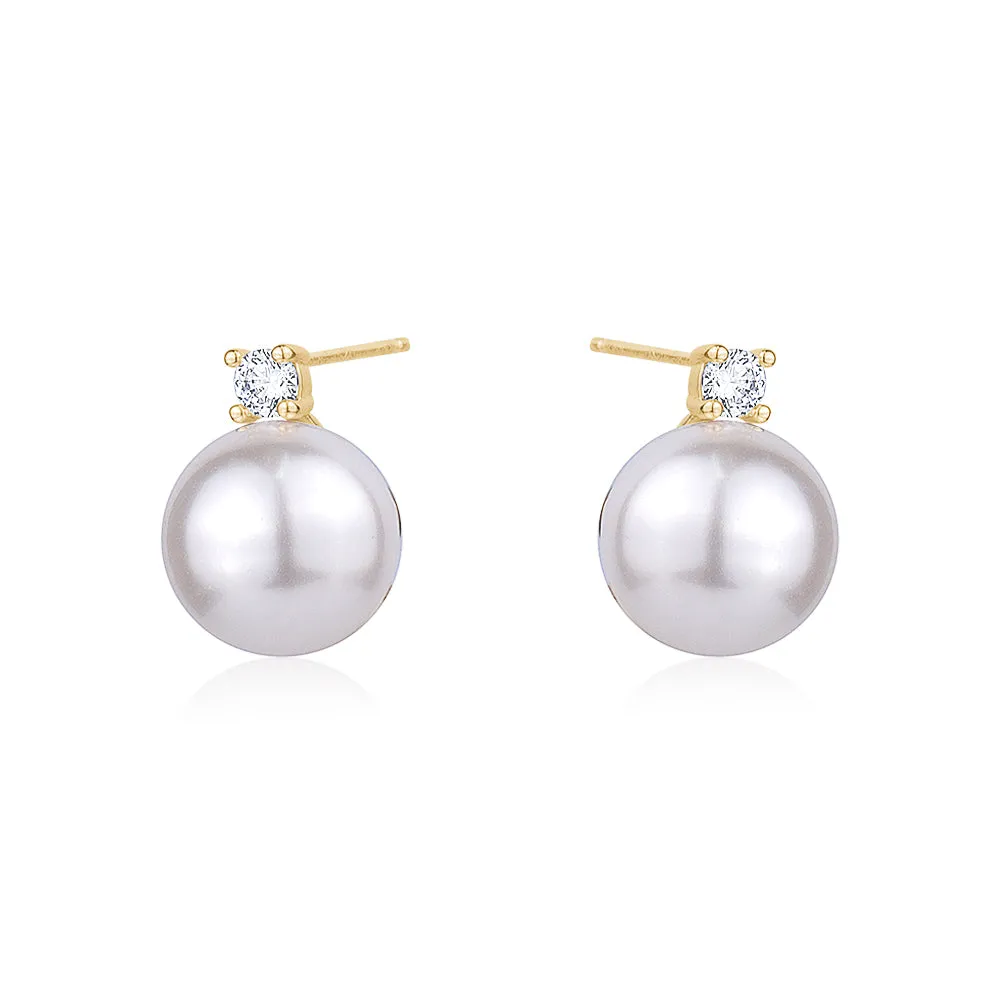 PEARL AND AUSTRIANJ CRYSTAL DIAMOND STUD EARRINGS