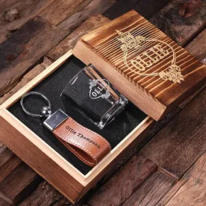 Personalized Engraved Groomsmen Shot Glass & Key Chain Set