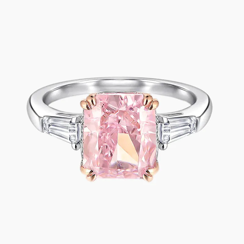 Pink Baguette Sterling Silver Ring