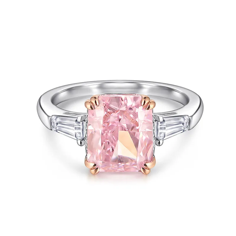 Pink Baguette Sterling Silver Ring