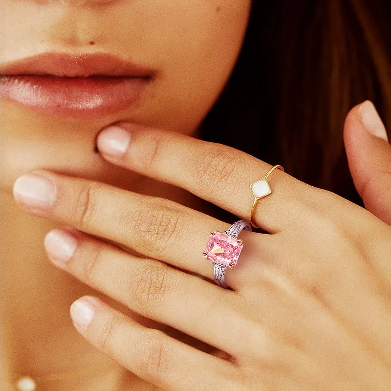 Pink Baguette Sterling Silver Ring