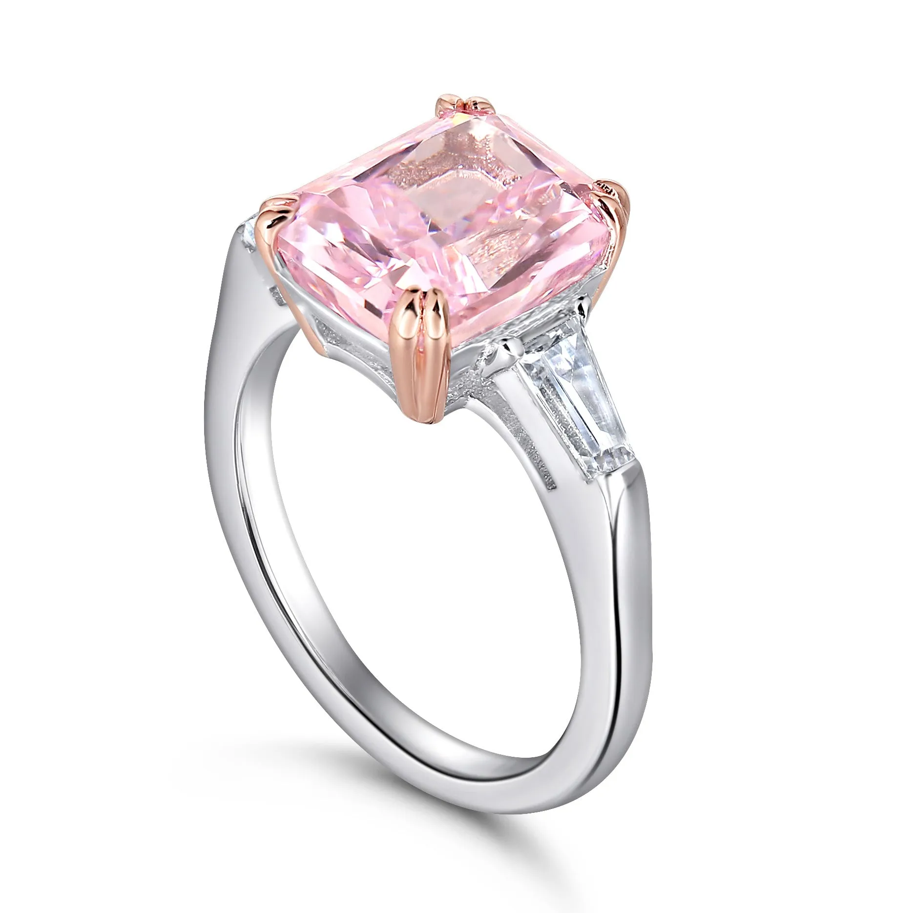 Pink Baguette Sterling Silver Ring