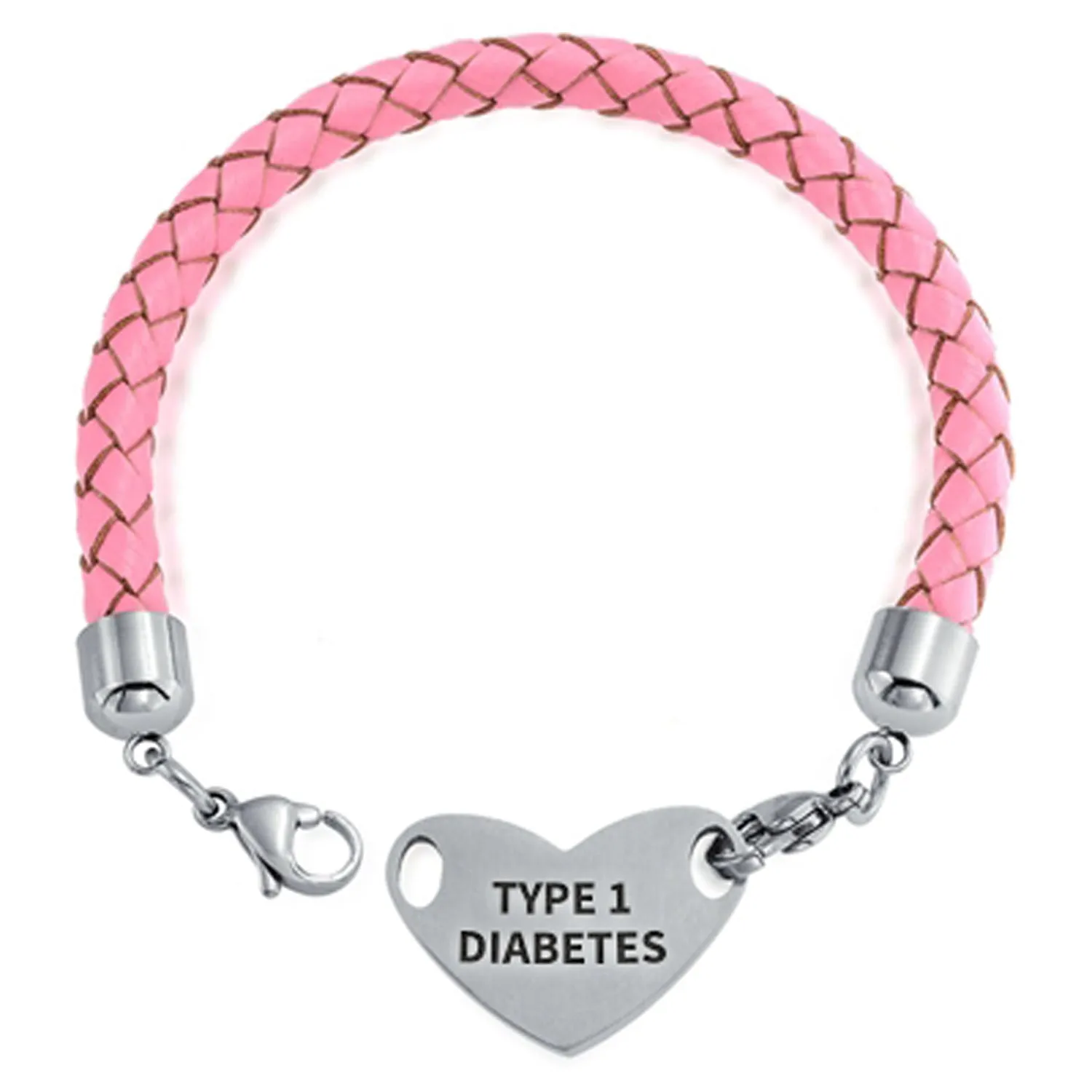 Pink Braided Leather Medical ID Bracelet with Stainless Steel Clasp