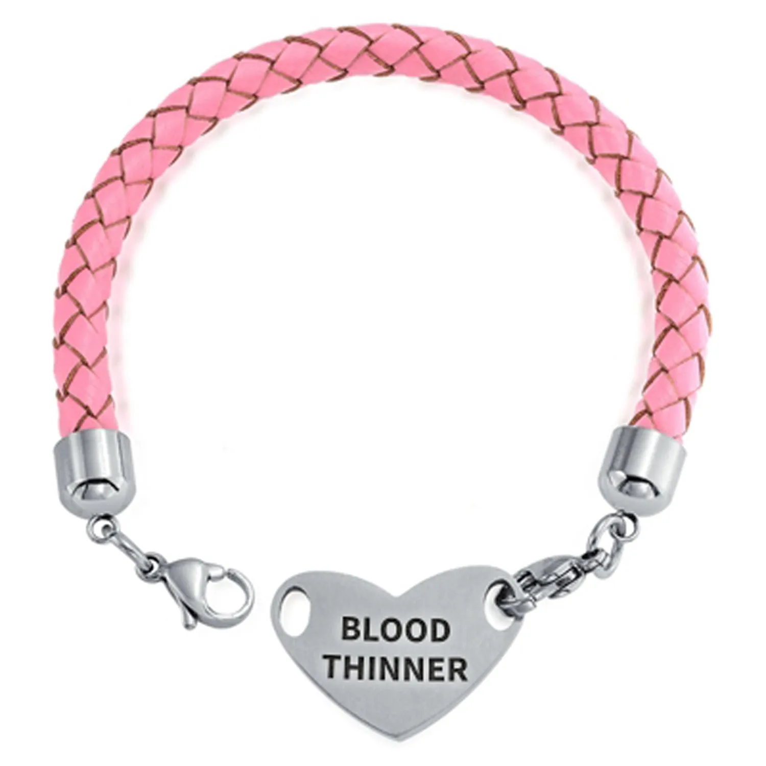 Pink Braided Leather Medical ID Bracelet with Stainless Steel Clasp