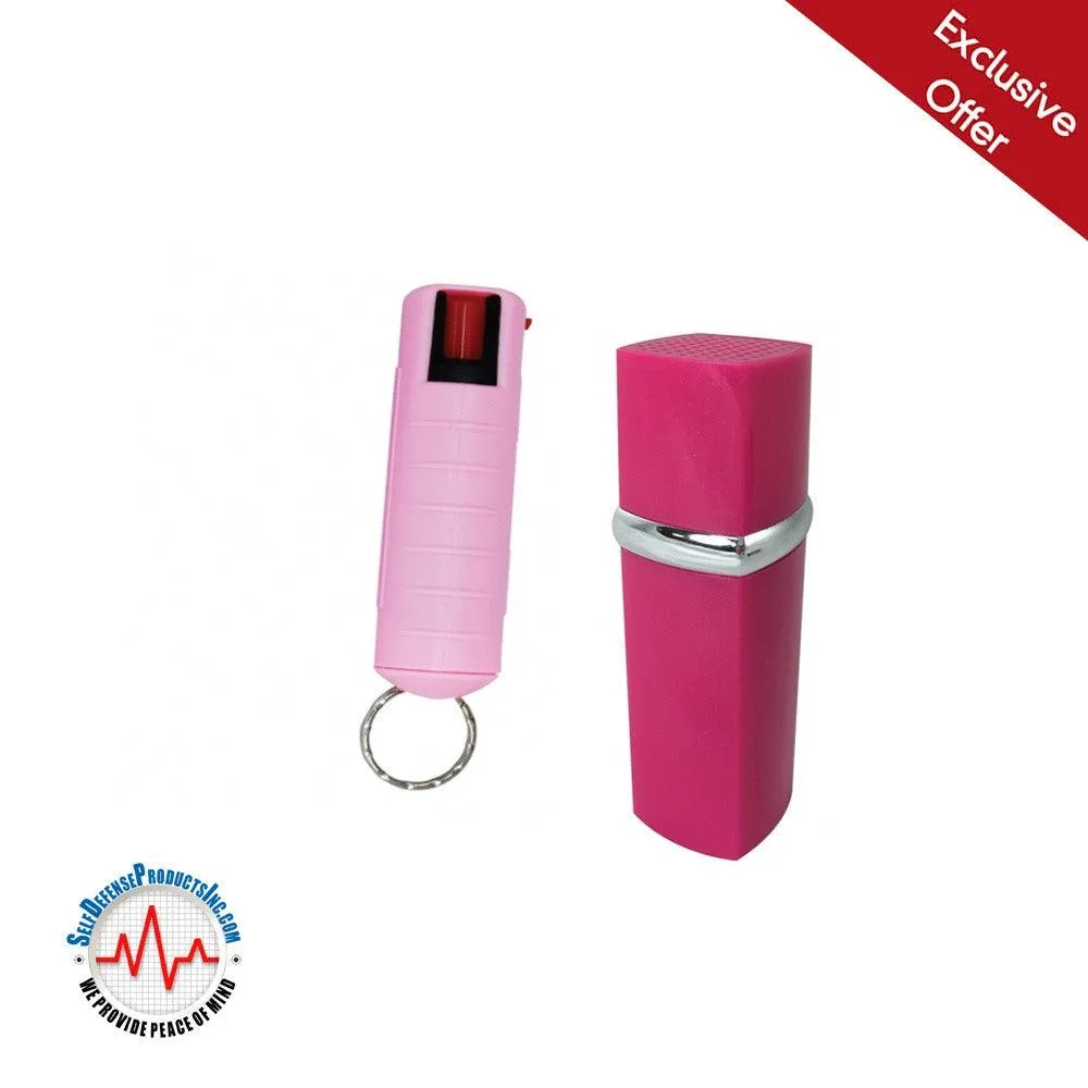 Pink Lipstick Alarm and Keychain Pepper Spray