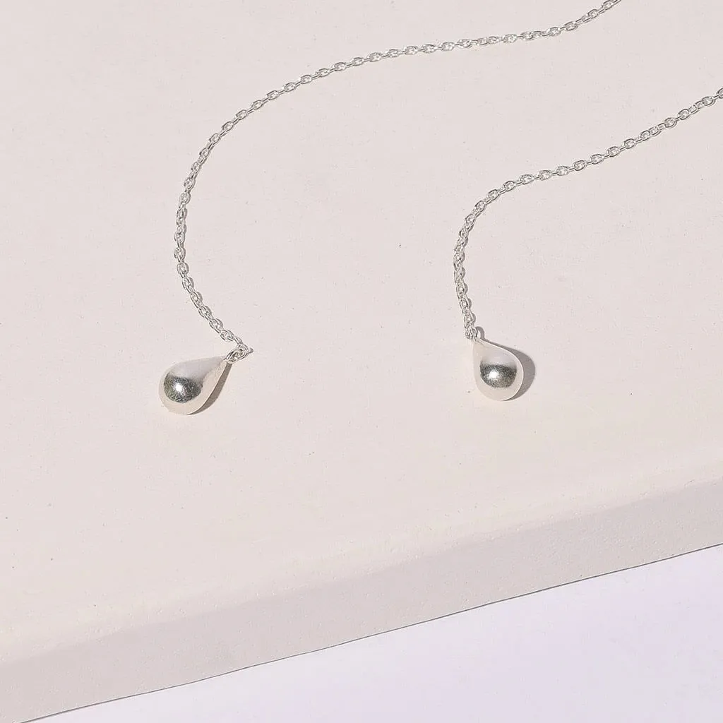 Pod Droplet Threader Earrings - Sterling Silver