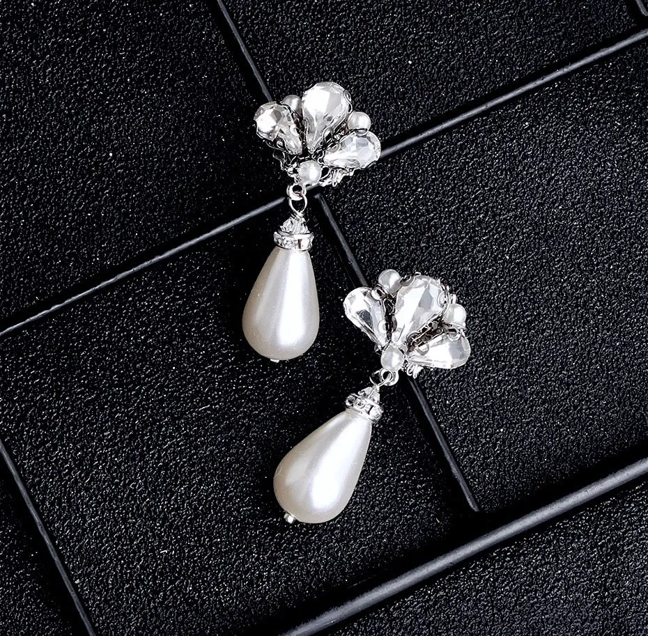 "Eunice" - Vintage Pearl and Rhinestone Bridal Earrings