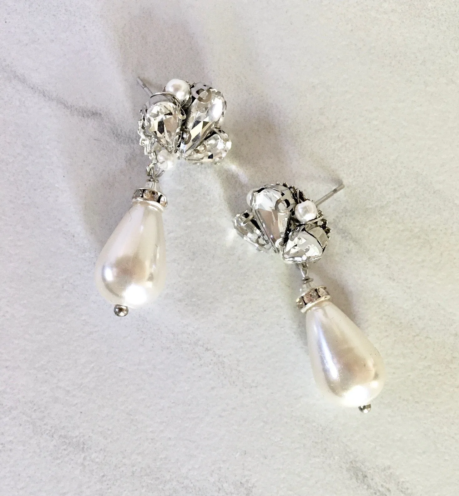 "Eunice" - Vintage Pearl and Rhinestone Bridal Earrings