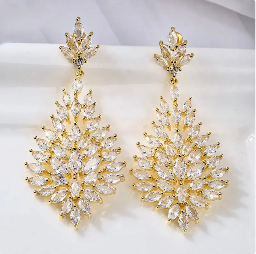 "Indya" - Cubic Zirconia Bridal Earrings - Available in Silver and Gold