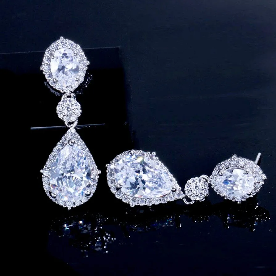 "Leigh" - Silver Cubic Zirconia Bridal Earrings