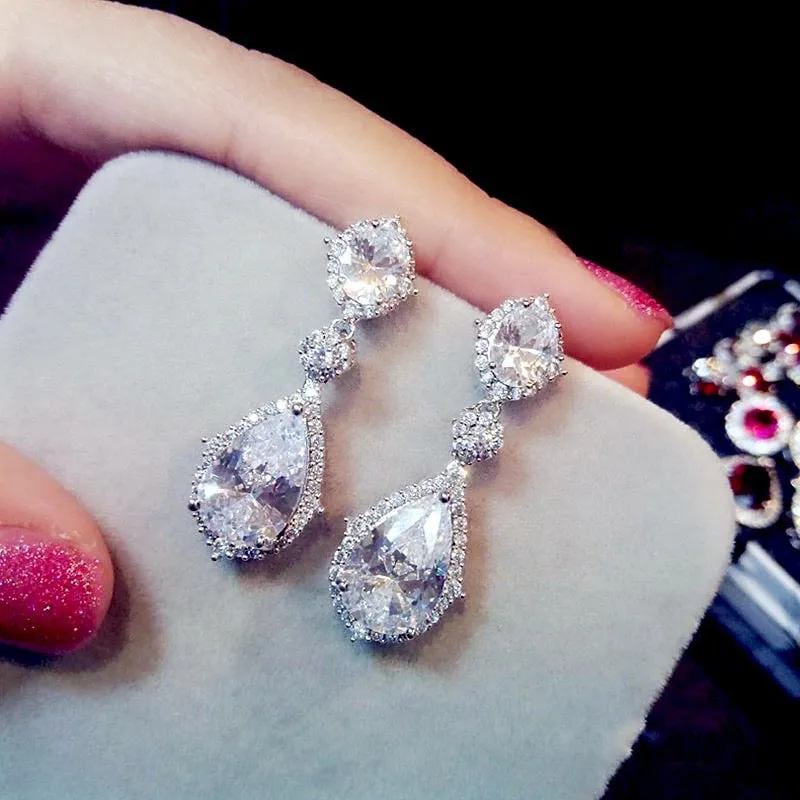 "Leigh" - Silver Cubic Zirconia Bridal Earrings