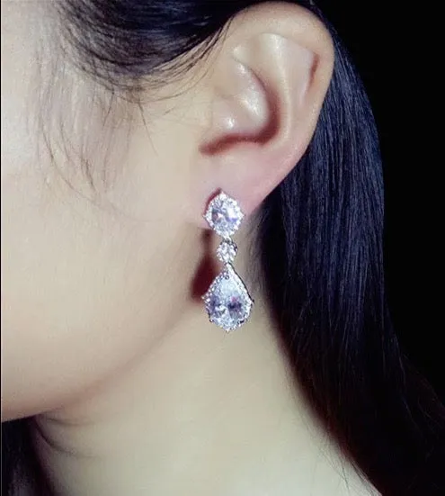 "Leigh" - Silver Cubic Zirconia Bridal Earrings