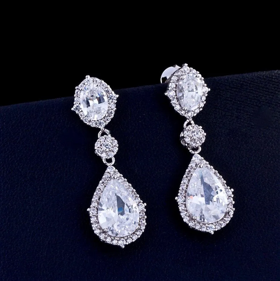 "Leigh" - Silver Cubic Zirconia Bridal Earrings