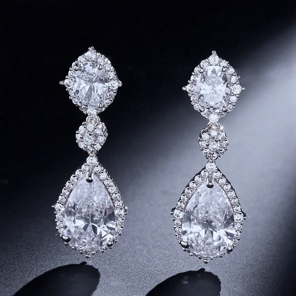 "Leigh" - Silver Cubic Zirconia Bridal Earrings