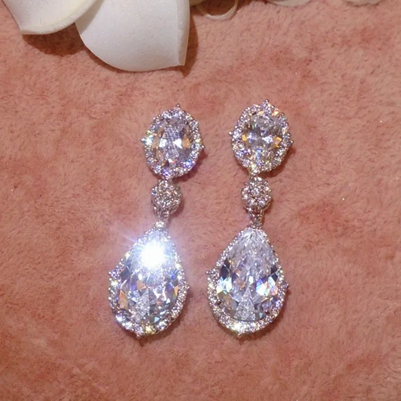 "Leigh" - Silver Cubic Zirconia Bridal Earrings