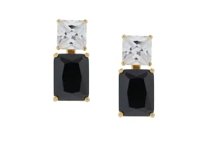 Rectangle Two Tone Black Drop Earrings