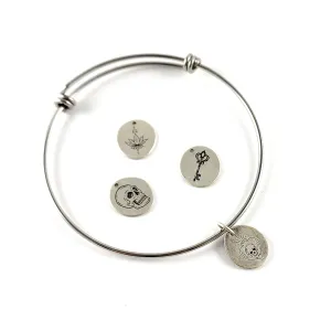 Recycled Coin Silver Mystic Tattoo Engraved Small Charm Bracelet