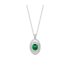 Regal Collection® Oval Cut Emerald Coloured Gemstone and Diamond Pendant Necklace | White Gold