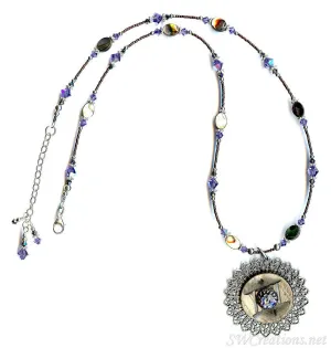 Regal Tanzanite Abalone Shell Vintage Button Necklace