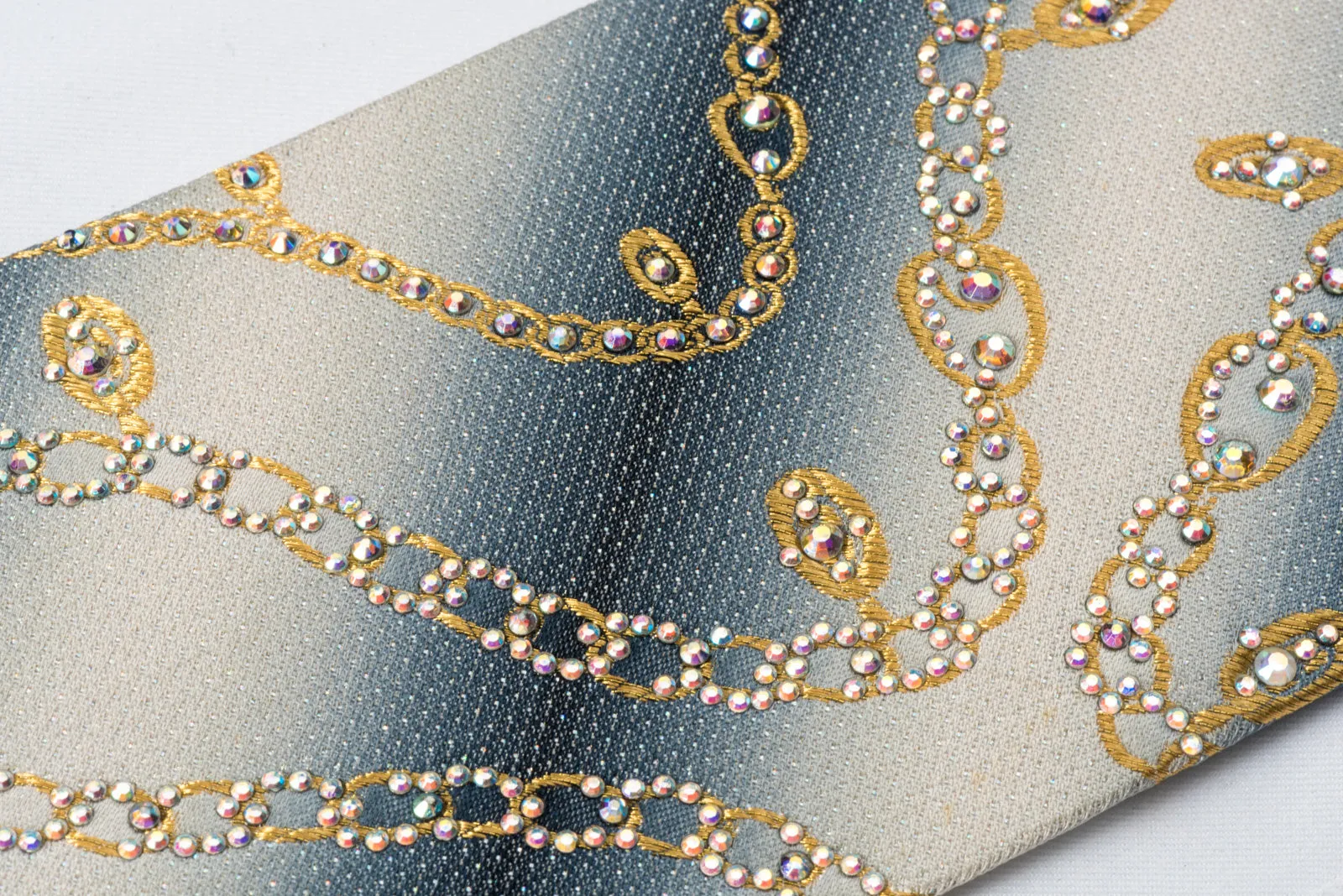 Renoma Silk Tie Golden Chains On Graduating Gray With Rhinestones